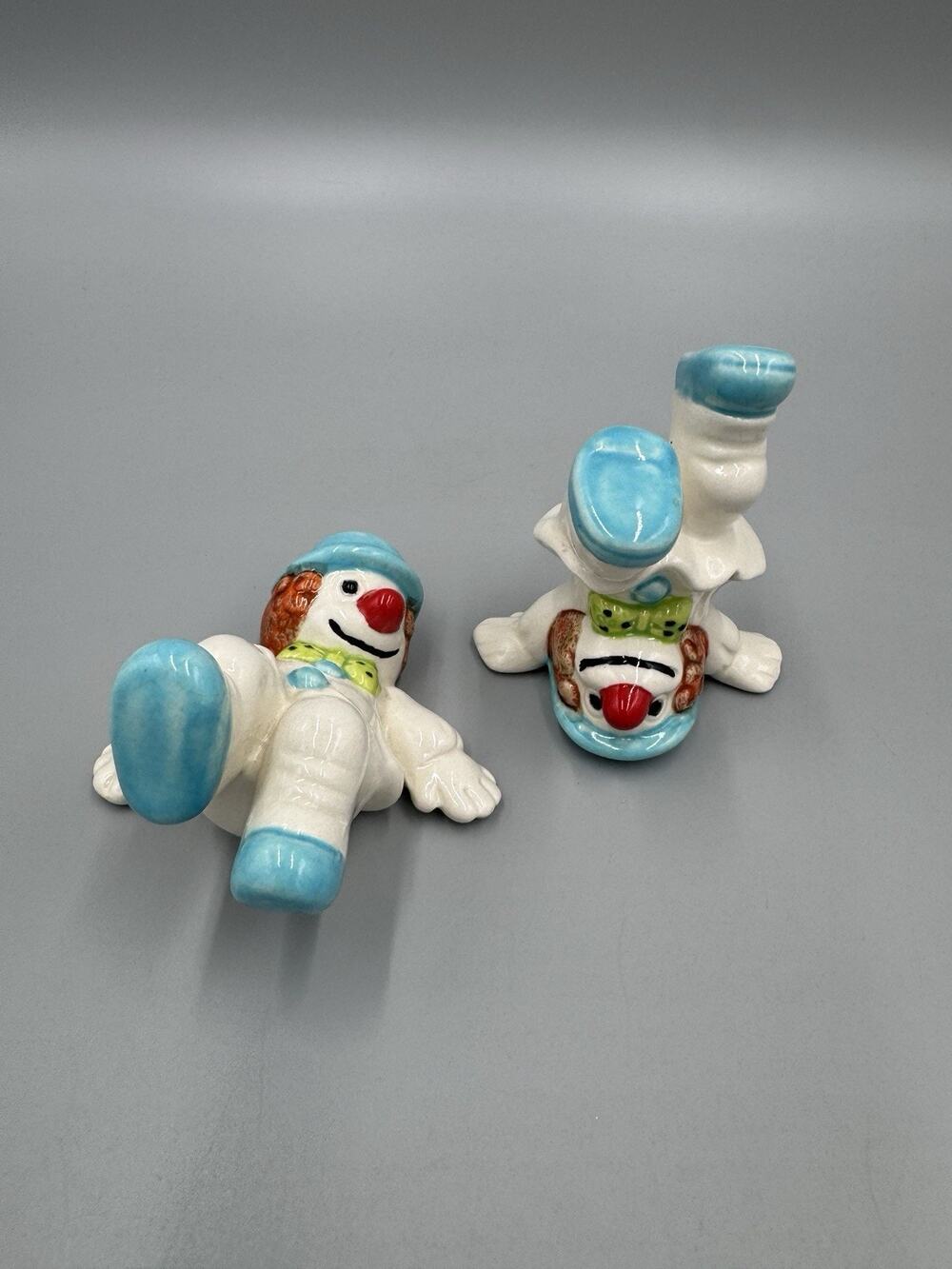 Tumbling Clown Porcelain Figurines Hand Painted Set Of 2
